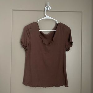 Shein Brown Scalloped Tshirt
